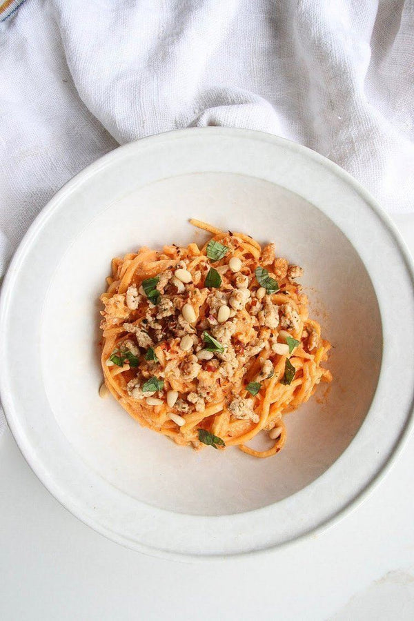 Roasted Red Pepper Pasta With Italian Turkey Sausage
