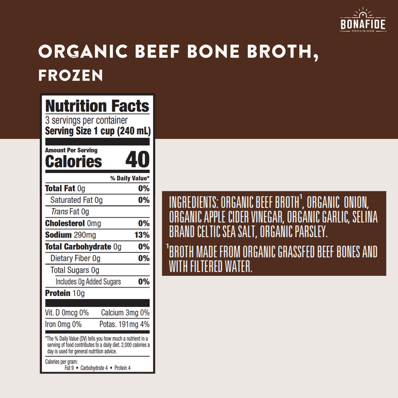 6 Pack Frozen Organic Beef Bone Broth