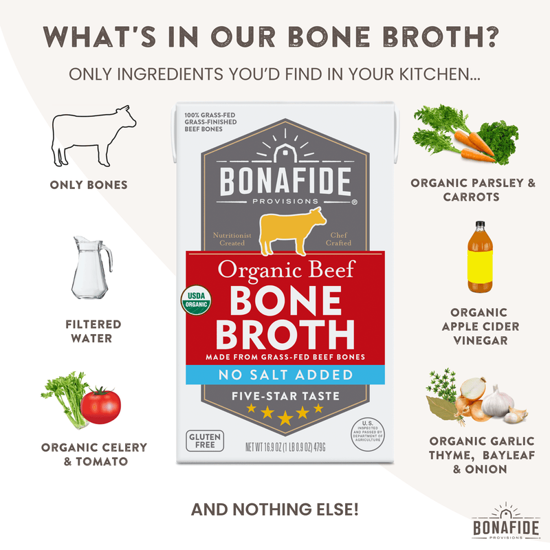 Organic Beef Bone Broth - No Salt Added, 6 Pack