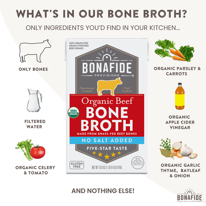 Organic Beef Bone Broth - No Salt Added, 6 Pack