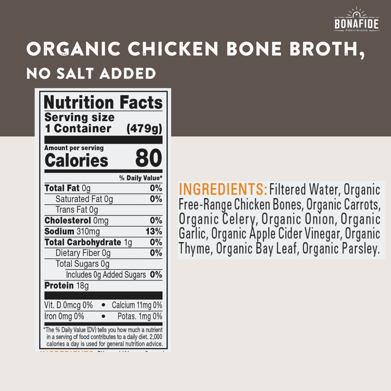 Organic Chicken Bone Broth - No Salt Added, 6-pack